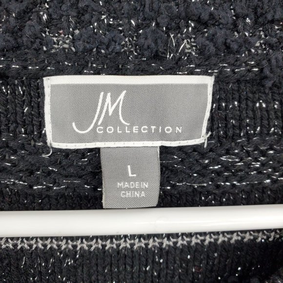 JM Collection Black Shimmer Threaded Women's Single Button Cardigan Large - Picture 4 of 8